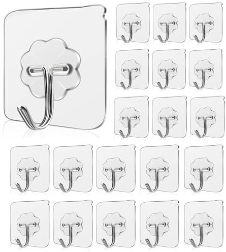 20 Pezzi Ganci Adesivi,Trasparenti Gancio Autoadesivo Bagno da Parete, Ganci Forti Senza Cuciture per Cucina Soggiorno (20)