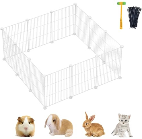 Lxvckly Pet Playpen Small Animals Fence Encrypted Metal Wire Rabbit Fence, Guinea Pigs Cages, Kitten Playpen, Indoor & Outdoor Yard Fence for Small Animals White