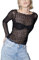 FeMereina Womens Y2K Lace Layering Top Long Sleeve Tops Sheer Mesh Crewneck Floral Embroidery See Through Shirts (Black, S)