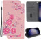 Ammeer Coque pour OnePlus 9 Pro, PU Cuir Flip Housse Étui Rabat Cover Case Portefeuille Support avec Porte-Cartes Pochettes Fermoir Magnétique - Fleur de Cerisier