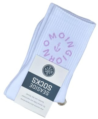 Seaside No.64 Socken mit maritimer Botschaft – verschiedene Ausführungen | Tennissocken im nordischen Stil - farbige Strümpfe mit Schriftzug - Unisex auch für alle Landratten – Seaside No.64