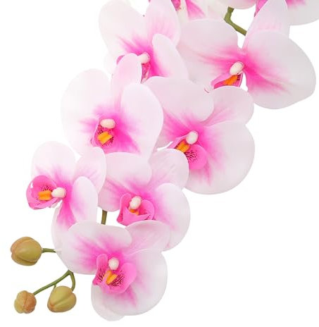 JEVA Künstliche violette Orchideen-Arrangements, künstliche Orchidee im goldfarbenen Topf, Orchidee, Tafelaufsatz für Esszimmertisch (Weiß / Violett, 2 Stück)