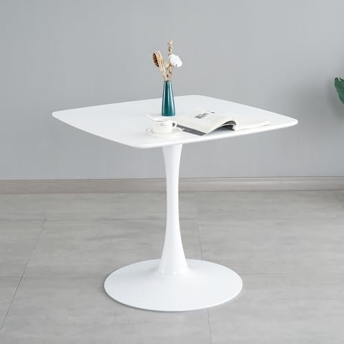 80.0 cm Mid Century Moderner Esstisch Moderner Tisch mit Sockel für kleine Räume, Couchtisch für Esszimmer, Küche, Weiß, Einheitsgröße