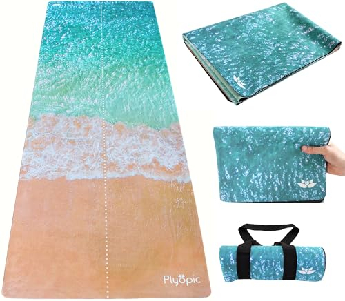 PLYOPIC 3-in-1 Travel Yoga Mat/Hot Yoga Towel/Gym Mat Topper - Non-Slip, Portable & Foldable | 1.5mm Thin | Ideal for Yoga, Hot Yoga, Pilates, Fitness, Exercise & Travel