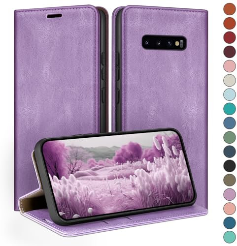 HUOUH für Samsung Galaxy S10 Hülle mit RFID Schutzhülle aus Lederhülle Handyhülle,360 Grad Schutz Case,Kartenfach Leder ständer Handy hülle für Samsung S10 Klapphülle Wallet Cover Flieder Lila