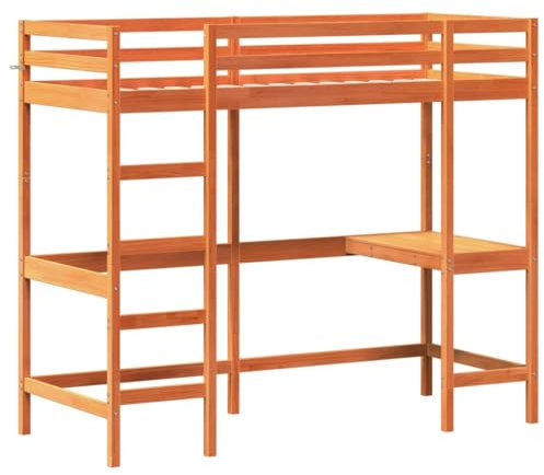 vidaXL Letto Soppalco con Scrivania Marrone Cera 80x200 cm Legno Pino