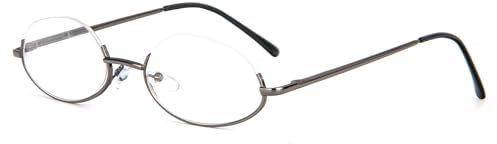 KoKoBin Lesebrille Halbmond Halbrahmen Metallrahmen Federscharniere Schlanke Herren und Damen Lesehilfe (Grau, 1.5, Dioptrien)