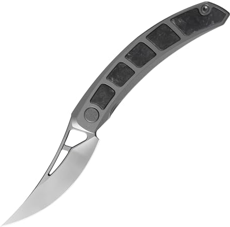 Cavol Kamasu Front Flipper Klappmesser,95mm M390 Stahlklinge Einhandmesser Folding Knife,6AL4V Titanium & Gmascus Griff Taschenklappmesser,Titanium Clip Edc-Messer (Grau-getüncht)
