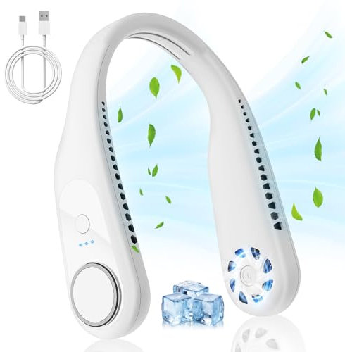 BEGKYA Portable Neck Fan, Bladeless Neck Fan USB Rechargeable with 3 Speeds, 5200mAh Mini Quiet Personal Hands Free Headphone Fan for Women/Men(White)