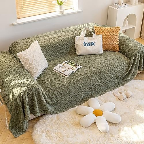 Bishilin Sofabezug Ecksofa 180x300CM, Couchbezug 3 Sitzer Plüsch Unendlichkeit Motiv Grün Überzug Sofa Katzen Kratzfest rutschfest