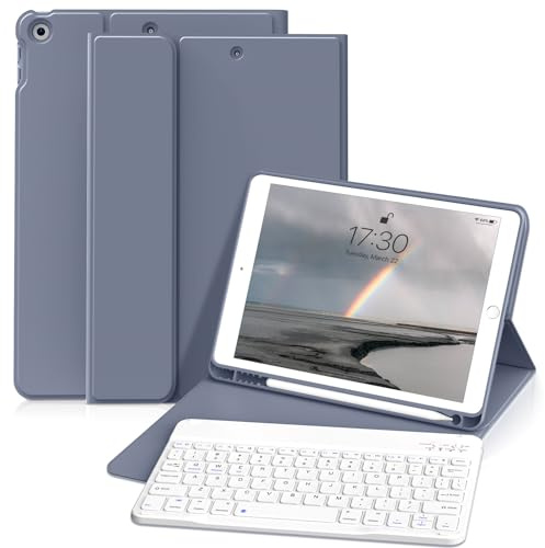 zoyu Tastatur Hülle für iPad 9. / 8. / 7. Generation 10,2 Zoll, Violett | Magnetisch Abnehmbarer Bluetooth-Tastatur mit Weiche TPU Rückseite Schutzhülle für iPad 9/8/7, QWERTZ Layout, Auto Wake/Sleep