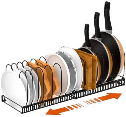 Haoruifu Topfdeckelhalter mit 10 verstellbaren Fächern, Pfannenhalter für Schublade, Deckelhalter Schublade, Topfdeckel Aufbewahrung, Erweiterbarer Topfdeckelhalter für Topfdeckel, Pfannen, anderen