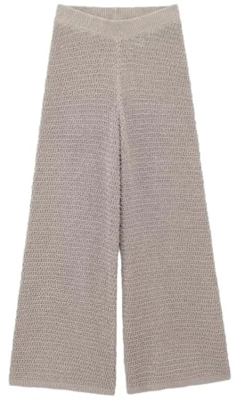 2-teiliges Damen-Strickset, hohles Revers, locker, solider Cardigan, Oberteil + elastische Taille, legere Hose mit weitem Bein, Gray9 Hose, 42