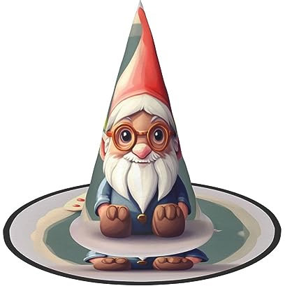 EdWal Cute Gnome Print Halloween Witch Hat,Hanging Holiday Hats,Trendy Witches Hats,For Cosplay Party-1pcs
