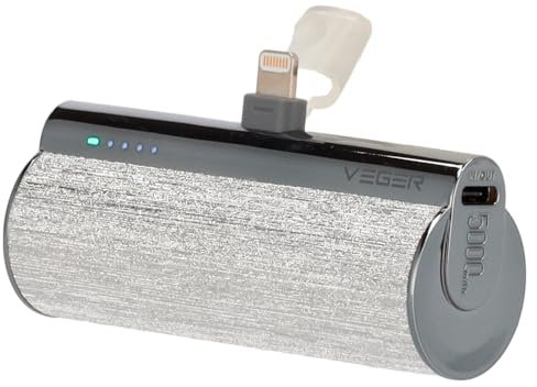 VEGER Chargeur portable 5 000 mAh Argenté 20 W à charge rapide compatible avec iPhone 14/14 Pro/14 Pro Max/14 Plus/13/12/11/XS/XR/X/8/7/6S/Plus