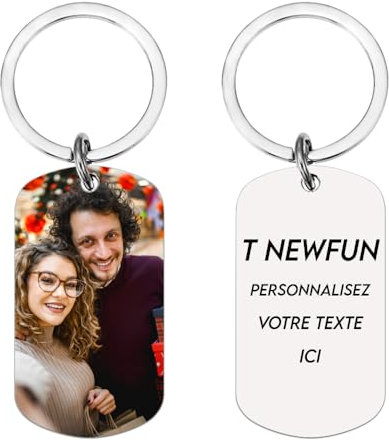 T NEWFUN Benutzerdefinierter Schlüsselanhänger mit Bild, personalisierter Foto-Text-Gravur – Schlüsselanhänger für Familie, Männer, Freund, Geschenke