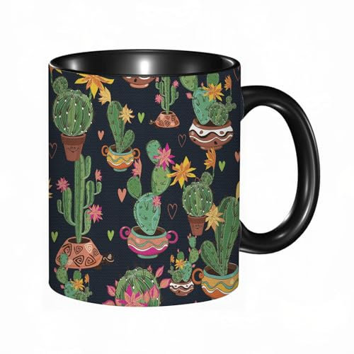 reyawdf Taza Original Personalizada, Diseño colorido de cactus de diferentes formas de cactus co,330ml, Cerámica, Regalo Creativo para Café, Té, Regalo de Cumpleaños y Navidad - Apta para Lavavajillas