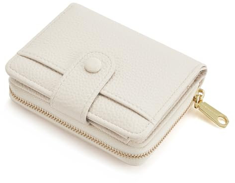 ANYWN Porte Feuille pour Femme, Petit Porte Monnaie Femme en Cuir Souple, Portefeuille Femme Petit Format avec Grand Compartiment à Monnaie zippé,Beige