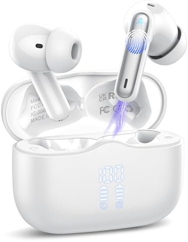 Wireless Earbuds, Bluetooth 5.4 Headphones in Ear with 4 ENC Noise Cancelling Mic, New Wireless Earphones HiFi Stereo Deep Bass 40H Playtime, LED, Bluetooth Ear buds IP7 Waterproof, Fast Charge, White