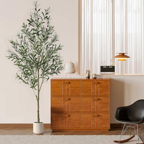 Alupssuc Olivier Artificiel 210cm en Pot Blanc, Arbre Artificielle Interieur Exterieur, Plantes Artificielles Interieur Fausse Plante Verte Décoration pour Maison Chambre Salon Balcon Cour Jardin