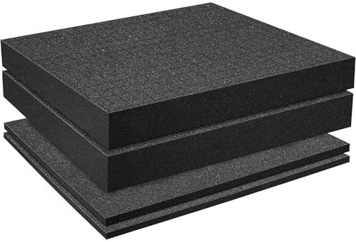4PCS Square Foam Cube, Pick & Pluck Foam Inserts for Tool Boxes, Game Cases & Storage Drawers, Durable Black Cushion Foams for Organising Tools (2 PCS 400 x 300 x 50 mm/2 PCS 400 x 300 x 10mm)