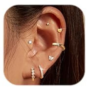 Dochais 7 Paar Ohrringe Set 316L Chirurgenstahl Ohrringe Medizinische Ohrstecker Creolen Huggie Mehrfachpiercing 14K Vergoldet Hypoallergene Helix Tragus Piercing Ohr für Damen Mädchen Gold&Silber