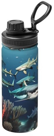Phayah Sharks Under The Sea - Termo de hidratación de acero inoxidable, doble pared y aislamiento al vacío