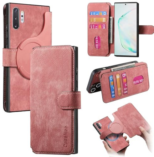 Étui portefeuille à rabat pour smartphone compatible avec Samsung Galaxy Note 10 Plus avec porte-cartes compatible avec homme et femme, en cuir synthétique, à rabat magnétique, amovible