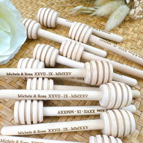 Honiglöffel Mit Individueller Gravur, Mini-Honigwabenstab Aus Holz Mit Personalisiertem Namen, Kleiner Honiglöffel-Rührstab For Dosieren Von Honig Im Honigglas Und Als Hochzeitsgeschenk(10pcs,10cm)