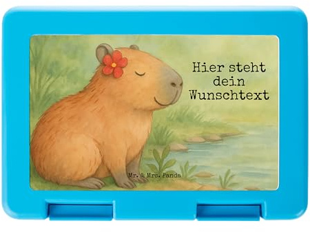 Mr. & Mrs. Panda Brotdose Personalisiert Capybara Blume Design - Geschenk, Butterbrotdose mit Namen, Personalisierte, Vesperbox, Gute Laune, Lunchbox
