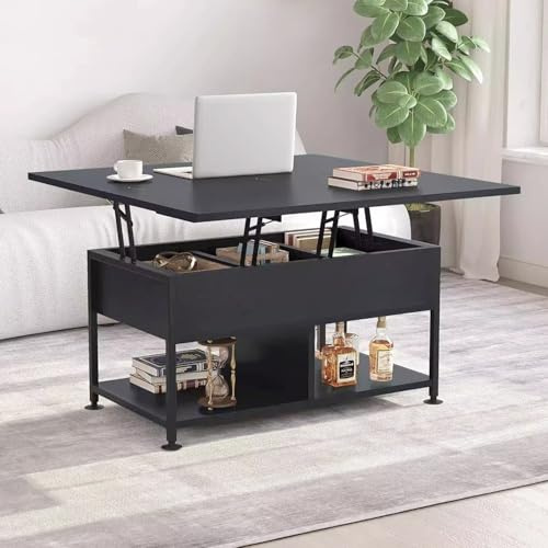 Mesa de Salón Elevable de Dos Niveles con Estante de Almacenamiento, Mesas de Centro, Ofrece Un Uso Flexible en Salas de Estar, Comedores Y Oficinas