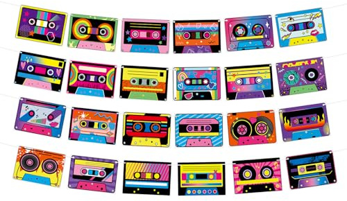 4 Stück Kassetten Party Banner, Retro Radio Boombox Ausschnitt Kassetten Deko für 80er und 90er-Jahre Motto Geburtstag Hip-Hop Musik Partyzubehör