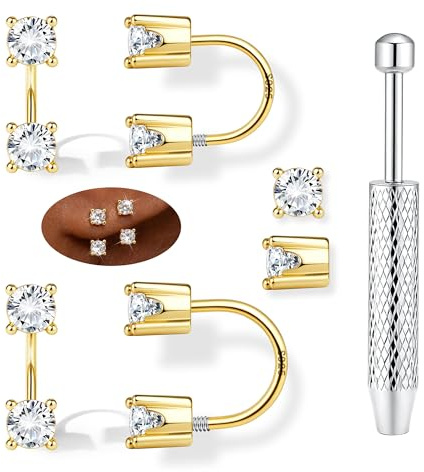 LOLIAS 14 Karat Vergoldete Creolen für Damen U-Form Statement Huggie Ohrringe Silber 925 Hufeisen Nasen Septum Piercing Schmuck CZ Knorpel Ohrringe Helix Piercings