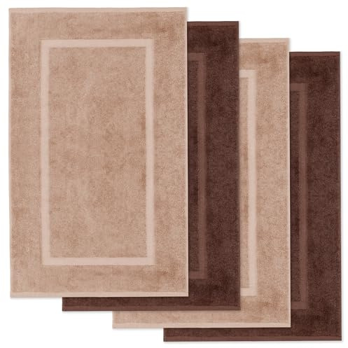 Lavea® 4er Set Badematte 50x80 cm – Cappuccino & Kaffeebraun | Badezimmerteppich 100% Baumwolle, 800 g/m², saugstark, waschbarer Badteppich, Badvorleger – Frottierserie Elena