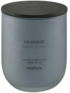 blomus Duftkerze -TUOKSU- | Farbe Sharkskin | Größe L | Duft Graphite | Aus Glas und MDF; Für eine angenehme Duftatmosphäre; Ø 9,5 x H 11,8 cm