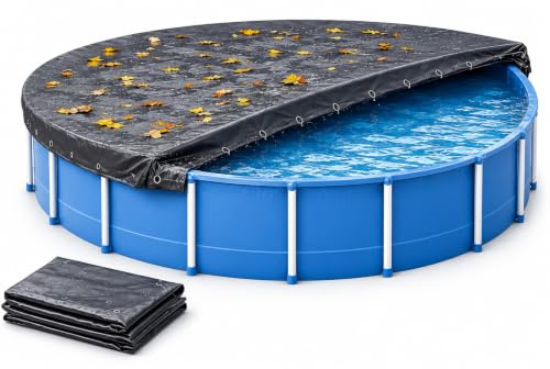 Cubierta de piscina redonda, extrafuerte, 200 g/m², cubierta solar resistente a los rayos UV, para verano e invierno, lona de piscina resistente en color negro (460-500 cm (560 cm de diámetro)