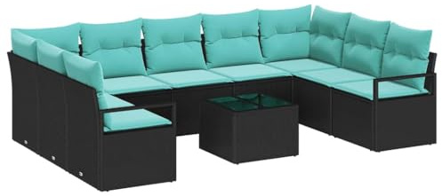 vidaXL Sofa Set mit Kissen 10 pcs Schwarz Poly Rattan, Sofa-Set für Garten und Terrasse, modular, stilvoll, robuster Poly-Rattan, UV-beständig, Bequeme Sitzlösung