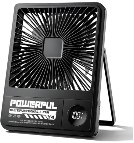 Ultradünner 10000mAh Camping Ventilator, 8 Tischventilator Sehr Leise Akku Ausgestattet Multifunktionsständer Und Bildschirm, Akkulaufzeit Bis zu 24 Stunden, Geeignet Reisen, Büro und Terrasse