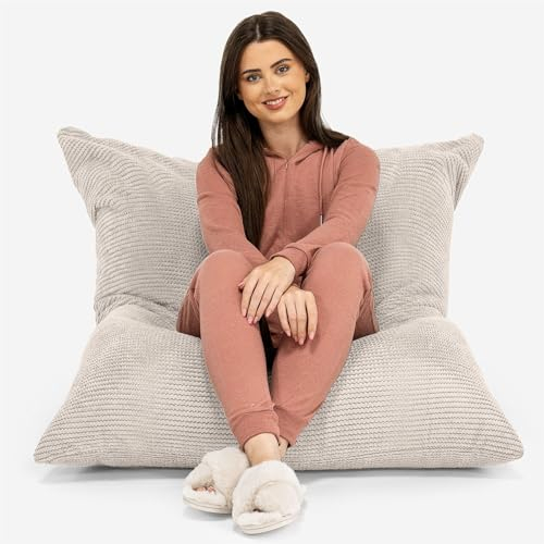 Lounge Pug, Riesen Sitzsack XXL, Sitzkissen, Pom-Pom Creme
