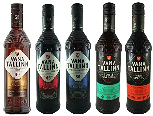 Tallinn Set 5 Flaschen à 500 ML (Toffee Caramel, Coffee Espresso, 35% 45%, 50% – Premium Rumlikör Geschenkset – Estnischer Likör Mix für Tasting & Cocktails