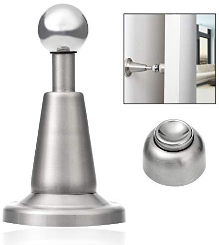 LHKJ Stainless Steel Silver Door Stop DS-002, Soft-Catch Magnetic Door Stopper Wall Or Floor Mounted, Brushed Satin Nickel