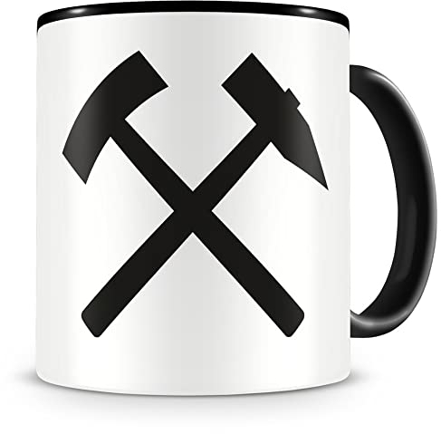 Samunshi® Schlägel und Eisen Tasse Kaffeetasse Teetasse Kaffeepott Kaffeebecher Becher Ruhrpott Schalke Schlägel und Eisen 300ml schwarz/schwarz