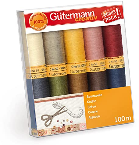 Gutermann 734521-3 Thread Set Natural Cotton 50 100m/10 Reels, Multi-Colour