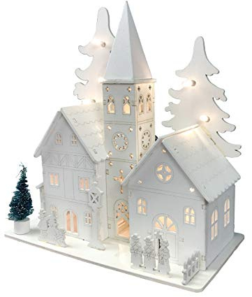 Selections Pre Lit Traditional Alpine White Wooden Christmas Scene Village LED Decoration