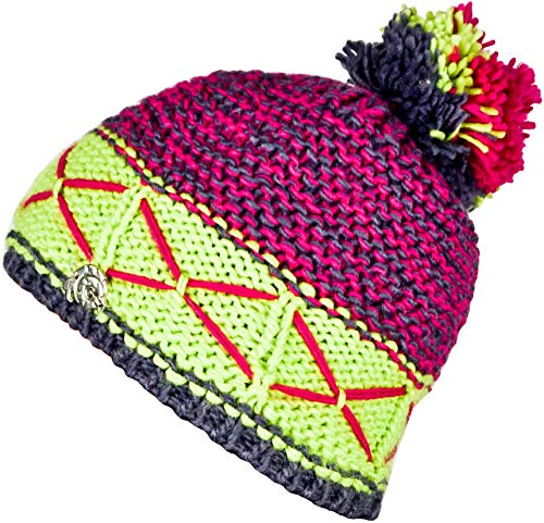 GUGGEN Mountain Wintermütze Mütze für Damen mit Bommel Strickmütze Bommelmütze Warme Classic Mützen Cap Mütze mit leichtem Fleecefutter Fuchsia-Gelb