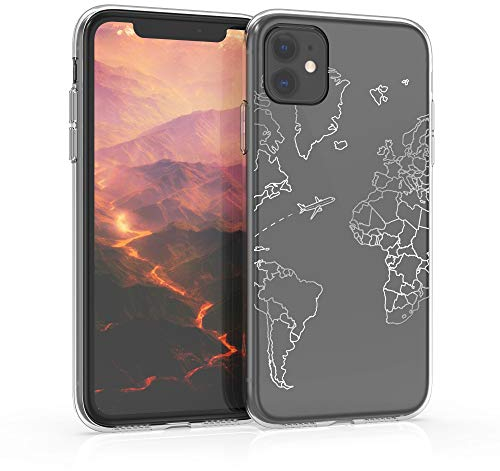 kwmobile TPU Case Compatible with Apple iPhone 11 - Case TPU Phone Cover - Travel & Explore Silver/Transparent