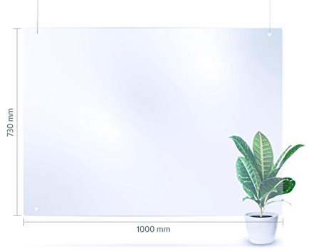 reflecto Spuckwand zum Aufhängen | 100cm oder 73cm breit | hängende Ausführung als Nies- und Spuckschutz gegen Tröpfcheninfektionen | transparente Kunststoff-Barriere zum Virenschutz (100 x 73 cm)