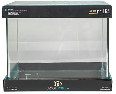 Aqua Della, Aquarium Urbyss 35x22x28 cm, Aquarium rectangulaire avec Verre courbé et Poli de 5 mm, Verre de Protection Poli de 3 mm, Clips de Support en Plastique, Tapis de Protection