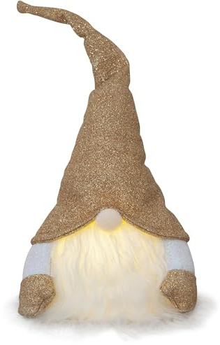 LED Weihnachtsfigur Joylight von Star Trading, Deko Wichtel aus Stoff und Kunststoffkörper mit Beleuchtung in Gold und Weiß, warmweiß, batteriebetrieben, Höhe: 28 cm