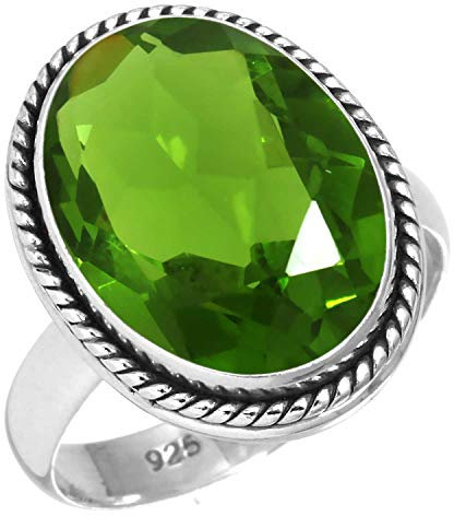 Jeweloporium 925 Silber Ringe für Frauen Grün Peridot-Quarz Edelstein Handgefertigt Silber Ringe Größe 70(22.3) Engagement Geschenk Mode Schmuck